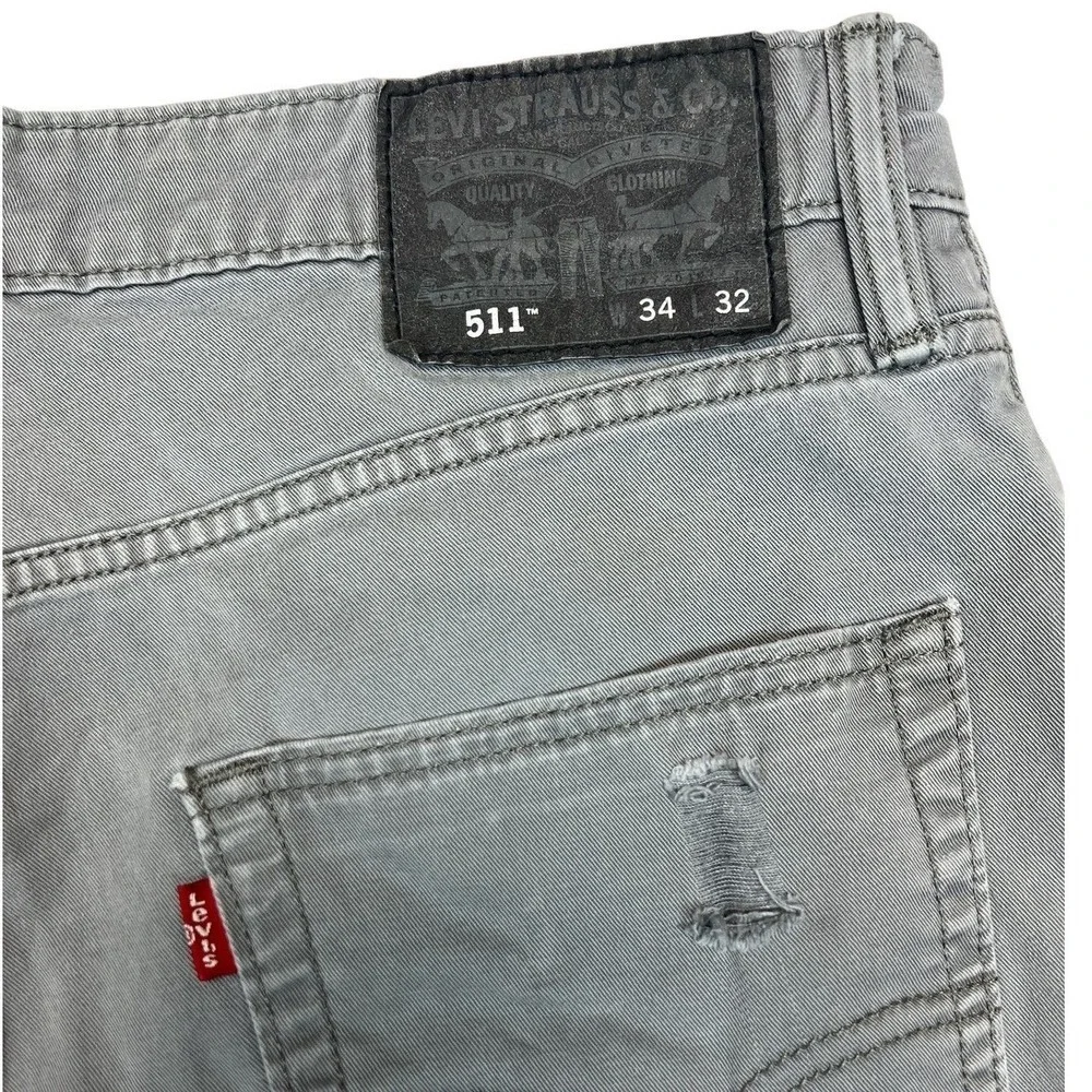 Levi's 511 Slim Fit Jeans Mens 34x32 Gray Stretch Distressed‎ Denim